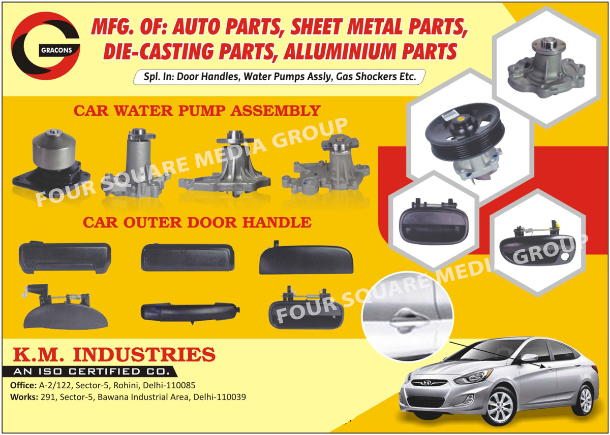 Automotive Spare Parts, Automotive Sheet Metal Parts, Automotive Die Casting Parts, Automotive Aluminium Parts, Door Handles, Water Pump Assembly, Gas Shockers, Car Outer Door Handle