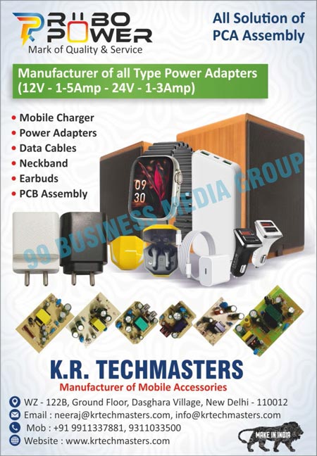 Power Adapters, Mobile Chargers, Data Cables, Neckbands, Earbuds, PCB Assemblies, Mobile Accessories