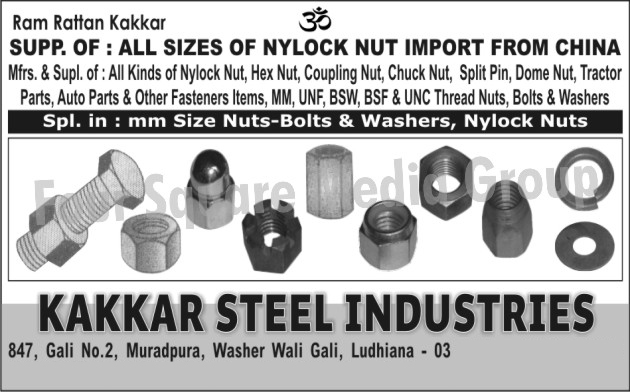 Nylock Nut, Hex Nuts, Coupling Nuts, Chuck Nuts, Split Nuts, Dome Nuts, Tractor Parts, Auto Parts, Fasteners, UNC Thread Nuts, UNC Thread Bolts, BSF Thread Nuts, Washers, Bolts, Automotive Spare Parts