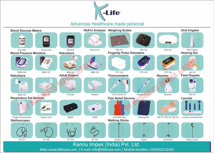 Healtcare Prodcuts, Personal Care Products, Blood Glucose Meters, HbA1c Analyzers, Weighing Scales, Oral Irrigators, Blood Pressure Monitors, Nebulizers, Fingertip Pulse Oximeters, Hearing Aids, Adult Diapers, Thermometers, Steamers, Fetal Dopplers, Respiratory Aid Devices, Pain Relief Devices, Lancets, Stethoscopes, Walking Sticks