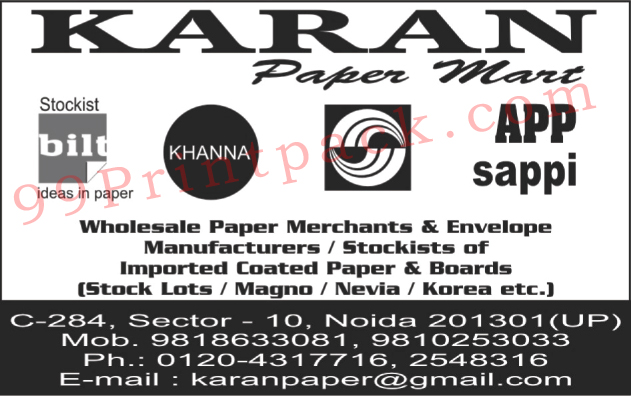 Paper Merchants, Envelopes, Imported Coated Papers, Coated Boards,Paper, Coated Paper