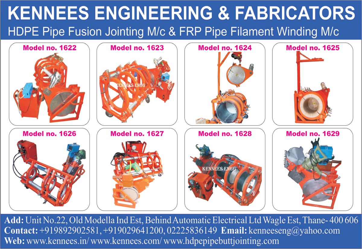 HDPE Pipe Fusion Jointing Machines, FRP Pipe Filament Winding Machines,Butt Fusion Jointing Machines, Winding Machines, Hydraulic Power Pack, Plastic Pipe Welding Machines, Temperature Controllers, HDPE Pipe Jointing Machines, Electrical Control Panels