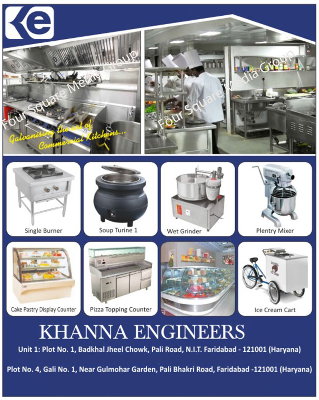 Single Burner Gas Range, Soup Turine, Wet Grinders, Planetary Mixers, Cake Display Counters, Pastry Display Counters, Pizza Topping Counters, Ice Cream Cart