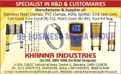 Telecommunication Products, Stainless Steel Clamps, PVC Clamps, ADSL Splitters, Line Jack Units, Coil Cords, RJ-11 Line Cords, RJ-45 Patch Cords, Tool Kit Bags, Cushion Gums, Tread Gum Petroleum Jellys, Splitter Cum Rosettes, Dust Covers