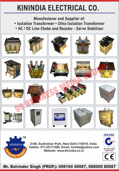 Isolation Transformers, Ultra Isolation Transformers, AC Line Chokes, DC Line Chokes, Reactor-Servo Stabilizers