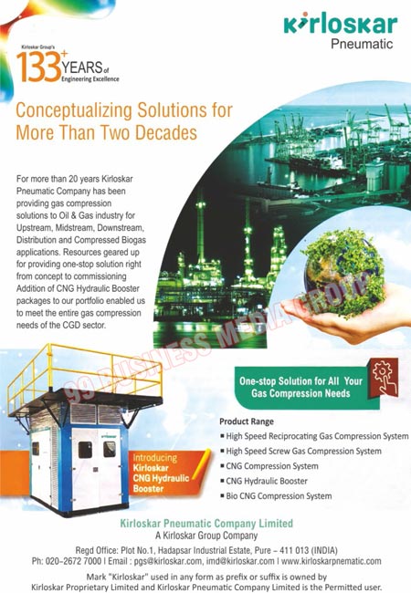 Gas Compressions, High Speed Reciprocating Gas Compression Systems, High Speed Screw Gas Compression Systems, CNG Compression Systems, CNG Hydraulic Boosters, Bio CNG Compression Systems