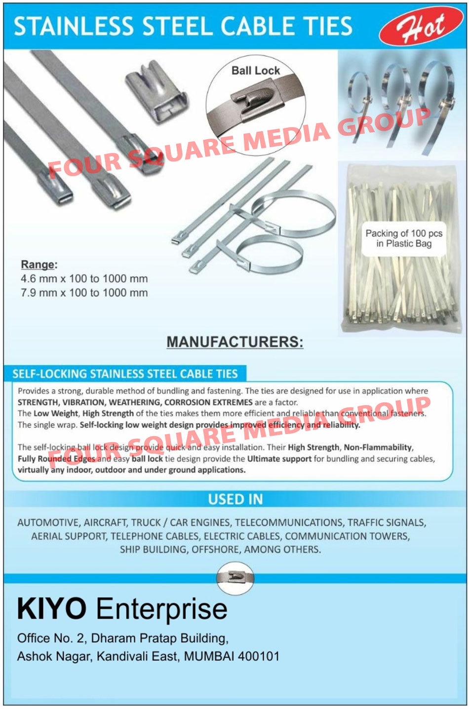 Stainless Steel Cable Ties, Ball Locks, Self Locking Stainless Steel Cable Ties