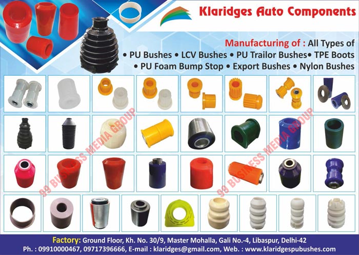 Auto Components, PU Bushes, LCV Bushes, PU Tailor Bushes, PU Foam Bump Stop, Bushes, Nylon Bushes, TPE Boots