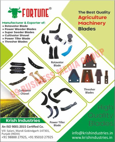 Agriculture Machinery Blades, Rotavator Blades, Power Weeder Blades, Super Seeder Blades, Cultivator Shovels, Power Tiller Blades, Thresher Blades