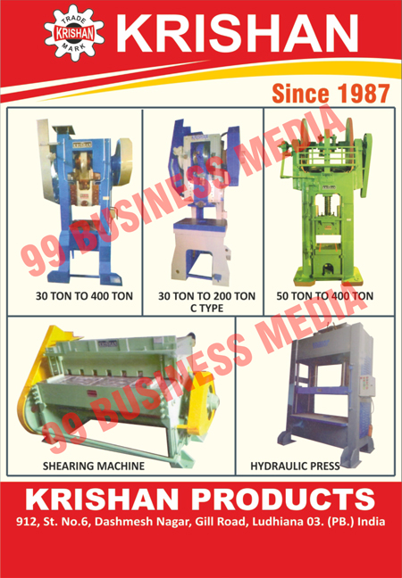 Friction Screw Press, Piller Type Press, C Type Press, Shearing Machine, Pneumatic Clutch, Pneumatic Accessories, Sheet Bending Machines, SPM Machines, Special Purpose Machines, Hydraulic Press