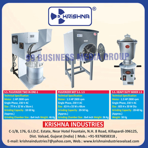 Stainless Steel Food Wet Pulverizers, Stainless Steel Pulverizers, Heavy Duty Stainless Steel Mixers, Stainless Steel Heavy Duty Mixers, Multipurpose Pulverizers