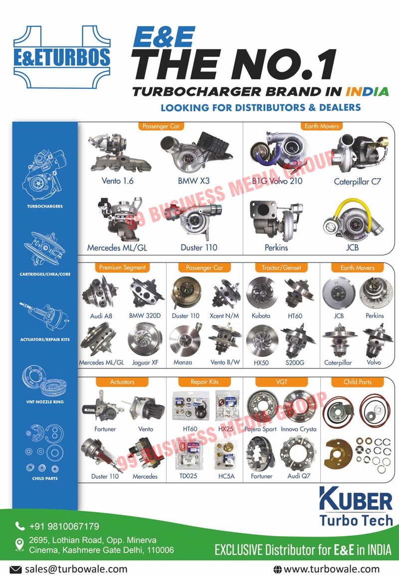 Passenger Car Parts, Earth Mover Parts, Premium Segment Parts, Passenger Car Parts, Tractor Parts, Genset Parts, Actuators, Automotive Repair Kits, VGT, Automotive Child Parts, Automotive Turbochargers, Automotive Cartridges, Automotive Turbo CHRA, Automotive Turbo Cores, Automotive Actuator Kits, Automotive VNT Nozzle Rings