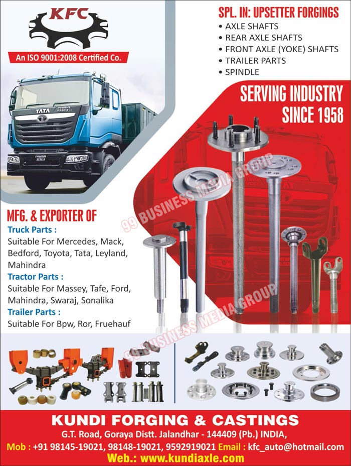 Axle Shafts, Rear Axle Shafts, Yoke Front Axle Shafts, Trailer Parts, Spindles, Truck Parts, Tractor Parts