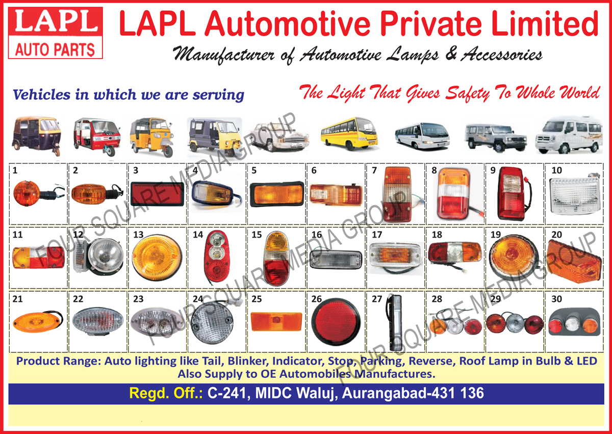 Automotive Lamps, Automotive Lights, Automotive Accessories, Automotive Led Lights, Led Automotive Lights, Tail Lights, Blinkers, Indicator Lights, Stop Lights, Parking Lights, Reverse Lights, Roof Lamps 