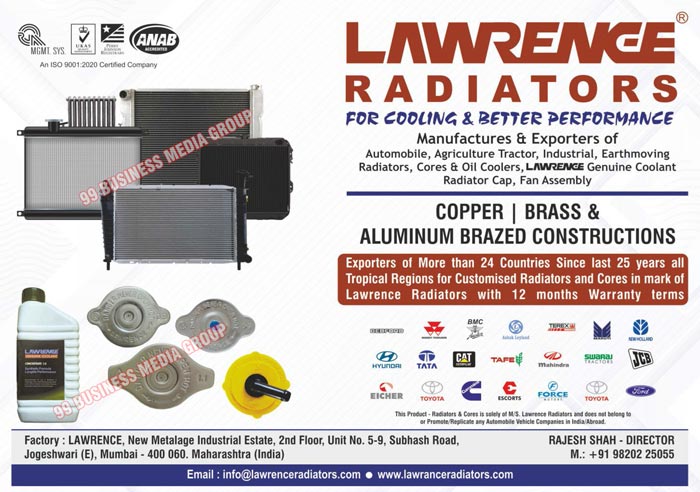 Automotive Industrial Earthmovers, Tractor Radiators, Cores, Oil Coolers, Heat Exchangers, Cooling Radiators, Agriculture Tractor Radiators, Industrial Radiators, Earthmoving Radiators, Automobile Cores, Automobile Oil Coolers, Radiator Caps, Fan Assemblies, Automotive Coppers, Automotive Brasses, Automobile Radiators, Agriculture Tractor Cores, Industrial Cores, Earthmoving Cores, Agriculture Tractor Oil Coolers, Industrial Oil Coolers, Earthmoving Oil Coolers