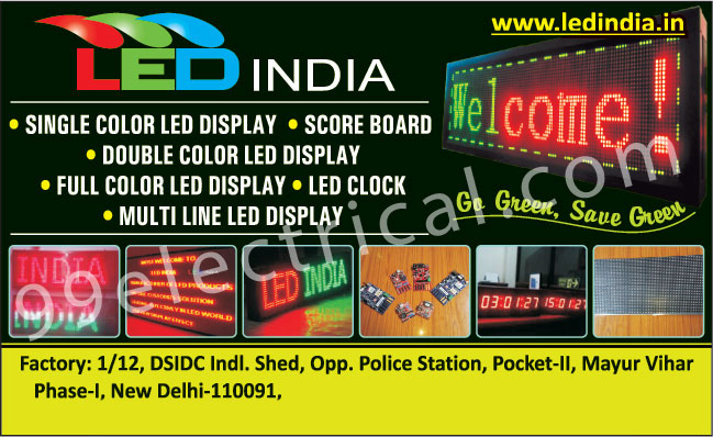 Single Colour Led Displays, Score Boards, Double Colour Led Display, Full Colour Led Display, Led Clocks Displays, Multi Line Led Displays, Single Color Led Displays, Double Color Led Displays,Electrical Products, Led Clock, Led Display, Multiline Led Display, Led Signage Board, Led Moving Message Display