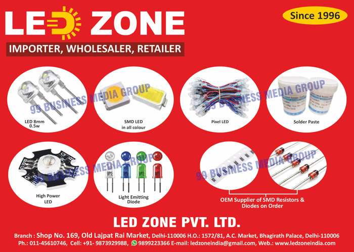 LEDs, SMD LEDs, Pixel Leds, Solder Pastes, High Power Leds, Light Emitting Diodes, OEM Resistors, SMD Resistors, OEM Diodes, SMD Diodes