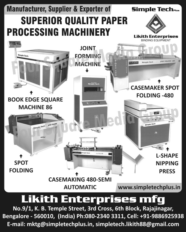 Paper Processing Machines, Joint Forming Machines, Book Edge Square Machines, Casemaker Spot Folding Machines, Spot Folding Machines, Semi Automatic Case Making Machines, L Shape Nipping Press