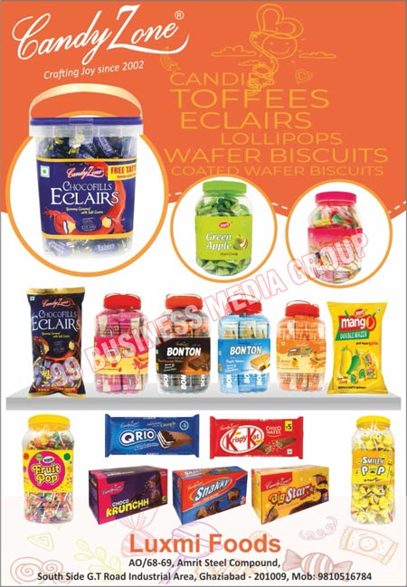 Confectionery Items, Toffees, Candies, Lollypops, Wafers Biscuits, Coated Wafers Biscuits, Wafers, Fruits Flavored Candies, Chocolate Wafers, Snakkers, Eclair Candies