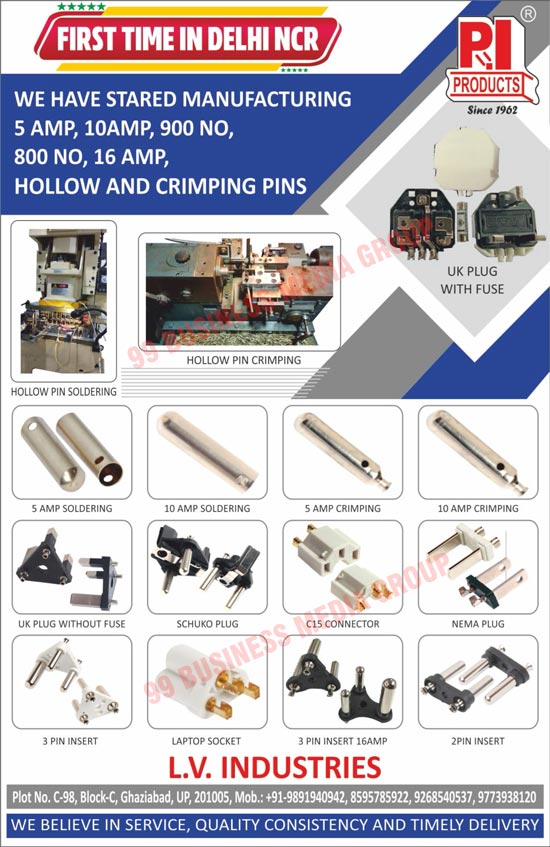 Hollow Pins, Crimping Pins, Hollow Pin Solderings, Hollow Pin Crimpings, 5AMP Solderings, 10AMP Soldering, 5AMP Crimpings, 10AMP Crimpings, Plugs, C15 Connectors, 3 Pin Inserts, Laptop Sockets, 2 Pin Inserts