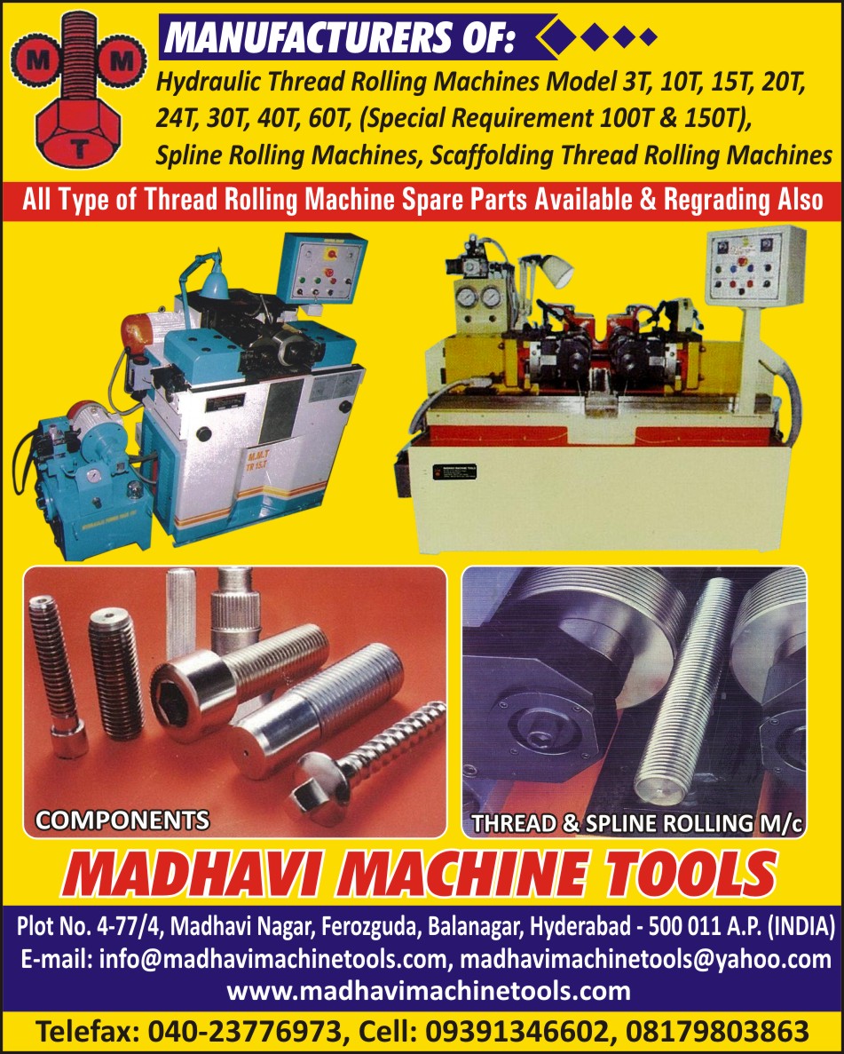 Hydraulic Thread Rolling Machines, Spline Rolling  Machines, Scaffolding Thread Rolling Machines, Thread Rolling Machine Spare Parts, Thread Rolling Machines, Thread Rolling Machine Components, Thread Rolling Machine Regrading,Engineering Machines, Stud Bolts, Bolts, Fastners, Hex Bolts, Screws, Weld Bolts, Turned Bolts