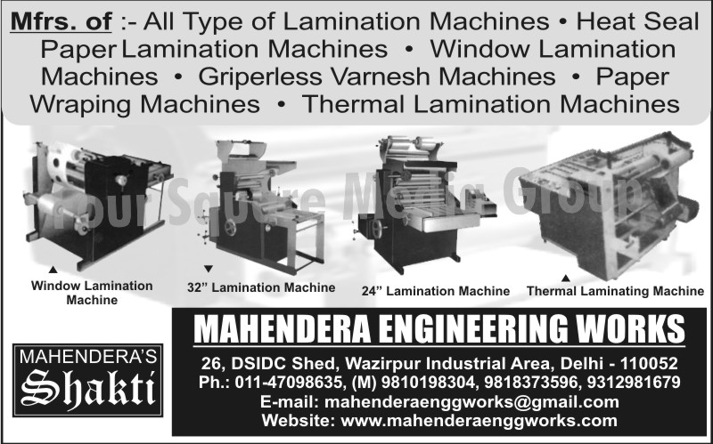 Lamination Machines, Heat Seal Paper Lamination Machines, Window Lamination Machines, Varnish Machines, Paper Wrapping Machines, Thermal Lamination Machines, Sheet Fed Machines, Slitting Machines, Roll To Roll Slitting Machines, Heat Seal Film Lamination Machines, Slitting Machines, Coating Machines, Two In One Window Lamination Machines