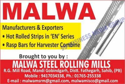 EN Series Hot Rolled Strips, Harvester Combine Rasp Bars, Thresher Bars, Agriculture Blade Stripes, Harvesting Combine Rasp Bars, Blade EN42 Cold Rolled Strips, Chains EN9 Cold Rolled Strips, Feeder Channels, Rotavator Blade Materials