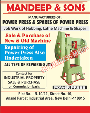 Power Press, Power Press Spare Parts, Job Work Hobbing, Lathe Machines, Lathe Shapers, Power Press Repairing