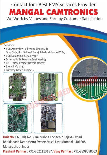 PCB Assemblies, Single Side PCB Assemblies, Dual Side PCB Assemblies, ROHS Lead Free PCB Assemblies, Medical Grade PCB Assemblies, PCB Designings, PCBs