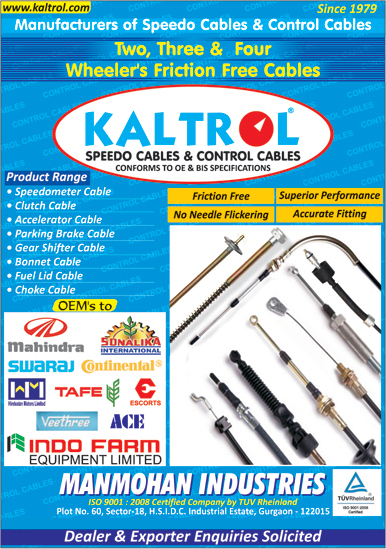 Automotive Cables, Speedometer Cables, Control Cables, Friction Free Cables, Parking Brake Cables, Gear Shifter Cables, Bonnet Cables, Clutch Cables, Accelerators Cables, Fuel Lid Cables, Choke Cables, Speedo cables