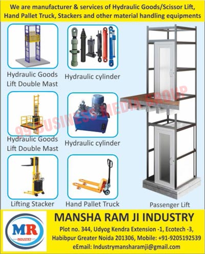 Hydraulic Goods, Scissor Lifts, Hand Pallet Trucks, Stackers, Handling Equipments, Hydraulic Goods Lift Double Mast, Hydraulic Cylinders, Lifting Stackers, Passenger Lifts
