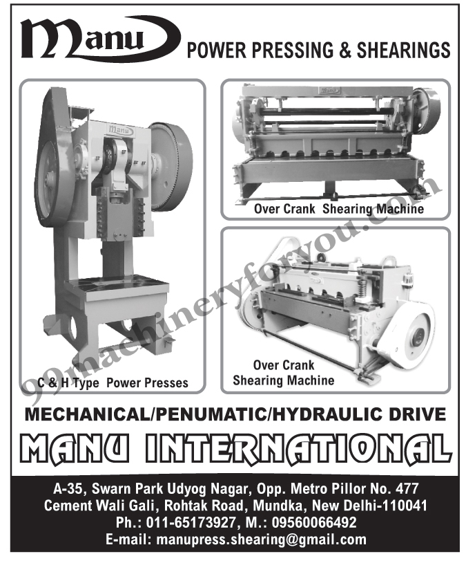 C Type Power Presses, H Type Power Presses, Over Crank Shearing Machines, Power Presses, Power Pressing Machines, Power Shearing Machines