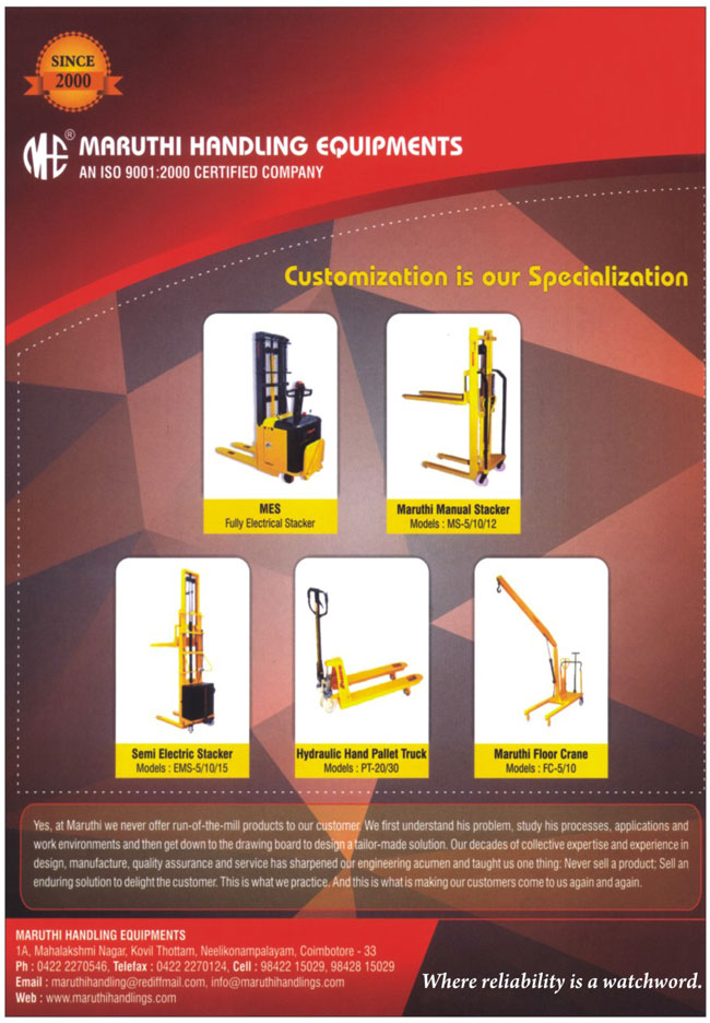 Electrical Stackers, Manual Stackers, Semi Electric Stackers, Hydraulic Hand Pallet Truck, Floor Cranes