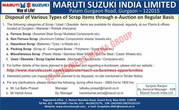 Scrap Items, Ferrous Scraps, Non Ferrous Scraps, Hazardous Scraps, Packing Scraps, Miscellaneous Scraps, Used Capital Assets, Obsolete Capital Assets, Scrap Capital Assets, Packaging Scraps, Assorted Steel Ferrous Scraps, Multilated Component Ferrous Scraps, Aluminium Cable Non Ferrous Scraps, Component Non Ferrous Scraps, Sheet Non Ferrous Scraps, Vessel Non Ferrous Scraps, Battery Hazardous Scraps, Tyre Hazardous Scraps, E-Waste Hazardous Scraps, Corrugated Box Packing Scraps, Polythene Packing Scraps, Wood Packing Scraps, Corrugated Box Packaging Scraps, Polythene Packaging Scraps, Wood Packaging Scraps, Plastic Waste Miscellaneous Scraps, Stainless Steel Miscellaneous Scraps, Hot Die Steel Miscellaneous Scraps, Machinery Used Capital Assets, Equipment Used Capital Assets, Computer Used Capital Assets, Machinery Obsolete Capital Assets, Equipment Obsolete Capital Assets, Computer Obsolete Capital Assets, Machinery Scrap Capital Assets, Equipment Scrap Capital Assets, Computer Scrap Capital Assets