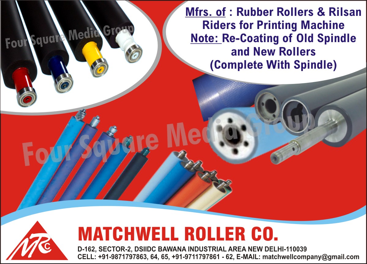 Printing Machine Rubber Rollers, Old Spindle Recoating, Complete New Rollers with Spindle ,Rubber Rollers, Rilsan Riders