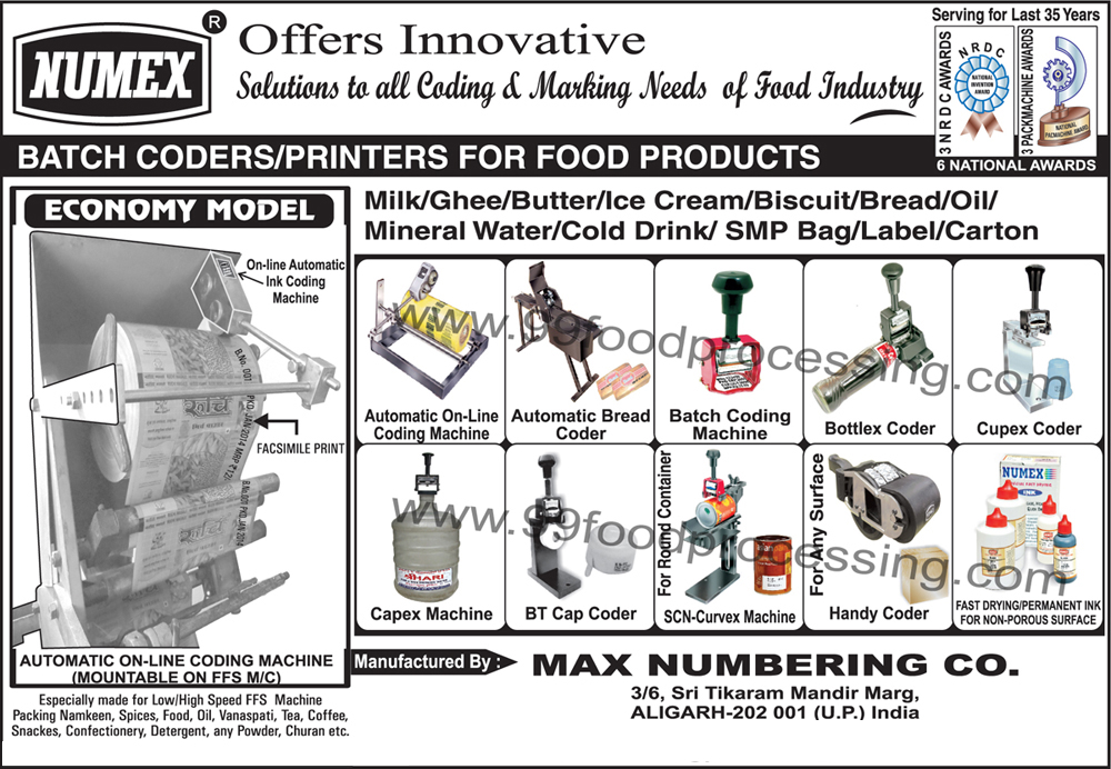 Ink Coding Machines, Online Coding Machines, Automatic Bread Coders, Batch Coding Machines, Bottlex Coders, Cupex Coders, Capex Machines, BT Cap Coders, Curvex Machine, Handy Coder, Batch Coder For Food Products, Batch Printer For Food Products, FFS Machines, SCN Curvex Machines, Permanent Inks For Non Porous Surfaces, Fast Drying Ink For Non Porous Surface, Marking Machine, Stamping Machine, Automatic Online Ink Coding Machines