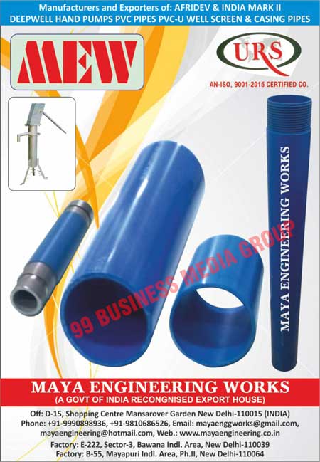 Hand Pumps, PVC Pipes, PVC-U Well Screens, Casing Pipes