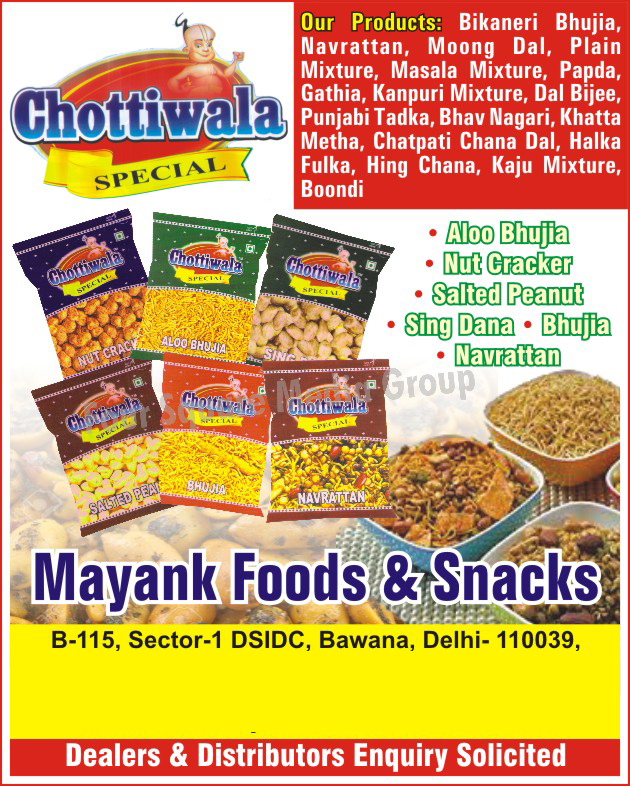 Snacks, Namkeens, Nut Crackers, Salted Peanuts, Sing Dana, Navrattan Mixtures, Kaju Mixtures, Bikaneri Bhujia, Moong Dal Mixtures