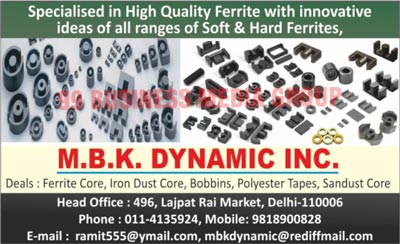 Soft Ferrites, Hard Ferrites, Ferrite Cores, Iron Dust Cores, Bobbins, Polyester Tapes