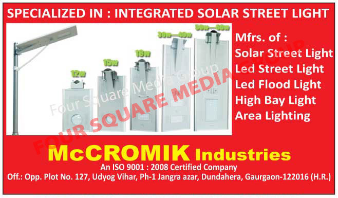 Integrated Solar Street Lights, Solar Street Lights, Led Street Lights, Led Flood Lights, High Bay Lights, Area Lights