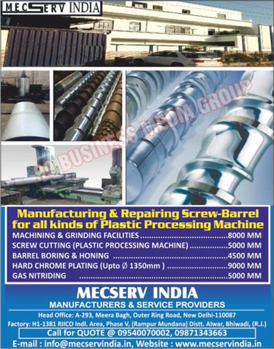 Machining Facilities, Grinding Facilities, Plastic Processing Machine Screw Cuttings, Barrel Boring Deep Hole Drillings, Hard Chrome Process Services, Gas Nitriding Services, Polishing Services, Super Finishing Services, Screw Barrels, Plastic Processing Machines, Barrel Borings, Barrel Honings, Gas Nitridings, Hard Chrome Platings, Grinder Machines, High Speed Mixer Machines, Agglomerator Machines, Plastic Processing Machine Screw Barrels