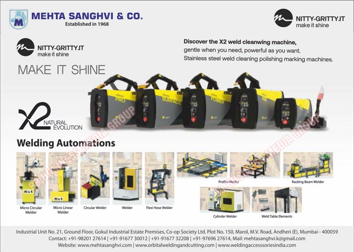Welding Automations, Micro Circular Welders, Micro Linear Welders, Circular Welders, Welder Machines, Flexi House Welders, Profile Welders, Racking Beam Welders, Cylinder Welders, Weld Table Elements