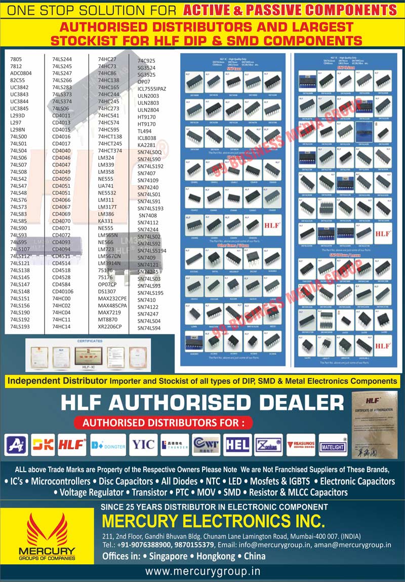 Active Components, Passive Components, HLF Dip Largest Stockists, SMD Component Largest Stockists, Metal Electronic Components