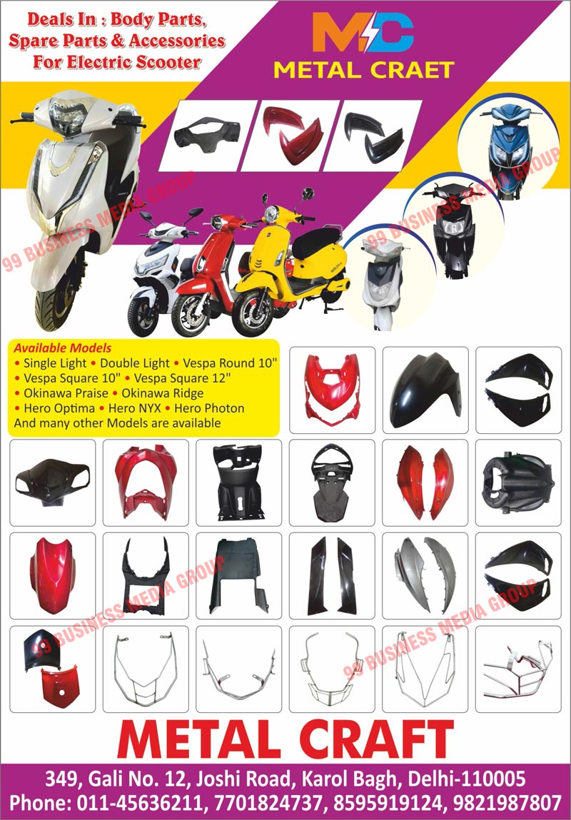 Electric Scooter Accessories Electric Scooter Body Parts Electric Scooter Spare Parts Metal Craft Manufacturers in Delhi