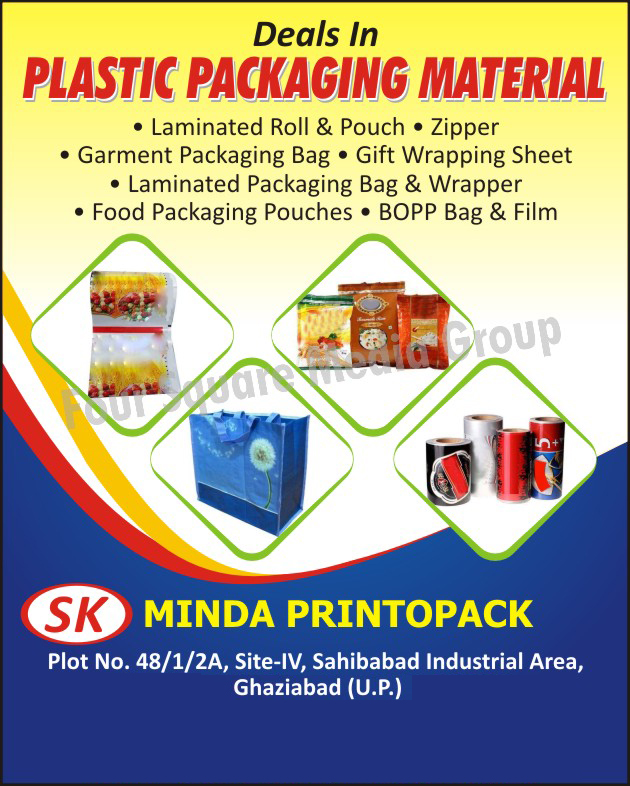 Plastic Packaging Materials, Laminated Rolls, Laminated Pouches, Zippers, Garment Packaging Bags, Gift Wrapping Sheets, Laminated Packaging Bags, Laminated Packaging Wrappers, Food Packaging Pouches, BOPP Bags, BOPP Films