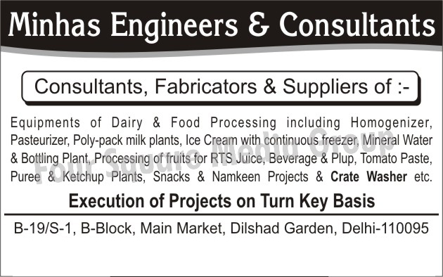 Dairy Equipments, Food Processing Equipments, Homogenizers, Pasteurizers, Poly Pack Milk Plants, Ice Cream With Continuous Freezers, Mineral Water Plants, Bottling Plants, Tomato Paste Plants, Tomato Puree Plants, Tomato Ketchup Plants, Snacks Projects, Namkeen Projects, Crate Washers, Fruit Processing