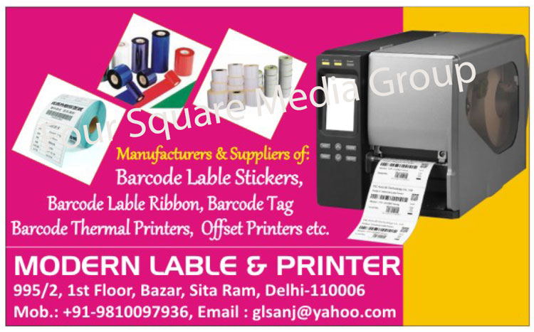 Barcode Lable Stickers, Barcode Label Ribbon, Barcode Tag, Barcode Thermal Printers, Offset Printers