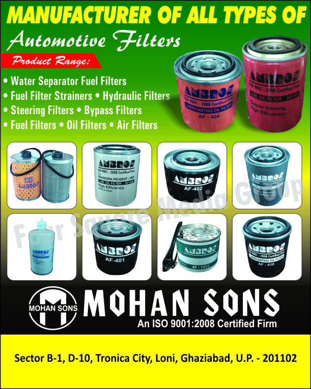 Steering Filters, Bypass Filters, Fuel Filters, Oil Filter, Air Filters,Automotives Filters, Water Separator fuel filter, fuel filter strainers, Hydraulic filters