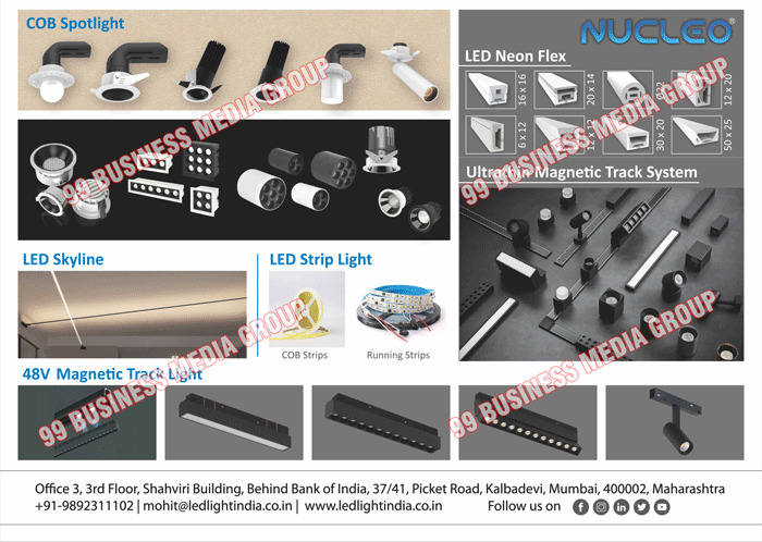 Cob Spotlights, Led Skylines, Led Neon Flexes, Ultrathin Magnetic Track Systems, Led Strip Lights, Cob Strips, Running Strips, 48V Magnetic Track Lights