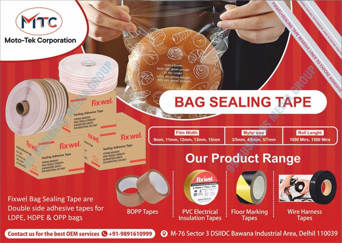 Bag Sealing Tapes, Bopp Tapes, PVC Electrical Insulation Tapes, Floor Marking Tapes, Wire Harness Tapes, LDPE Bag Double Side Adhesive Tapes, HDPE Bag Double Side Adhesive Tapes, OPP Bag Double Side Adhesive Tapes